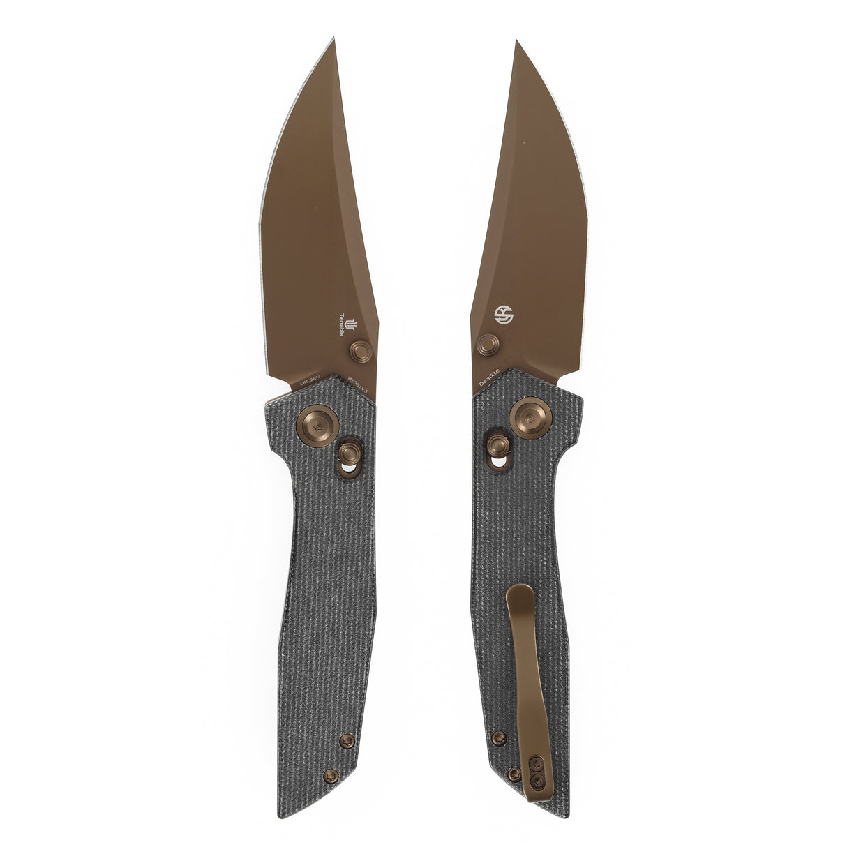 Tenable Deadite Cross Bar Lock Knife | 3.52" Rose Gold 14C28N Blade | Black Micarta Handle | TuffKnives Design - B1081V3