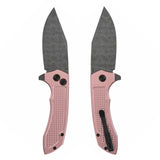 Christmas | Tenable Entity - Button Lock - 3.52'' Water Ripple Damascus - Rose Gold Aluminum with Checkered Texture -Nalu Knives - B1036F4