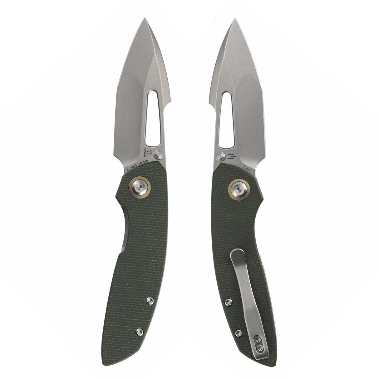 Tenable Link Folding Knife | 3.0" Stonewashed 14C28N Blade | Green Micarta Handle| Triple Stripe Knives Design | B1068A5