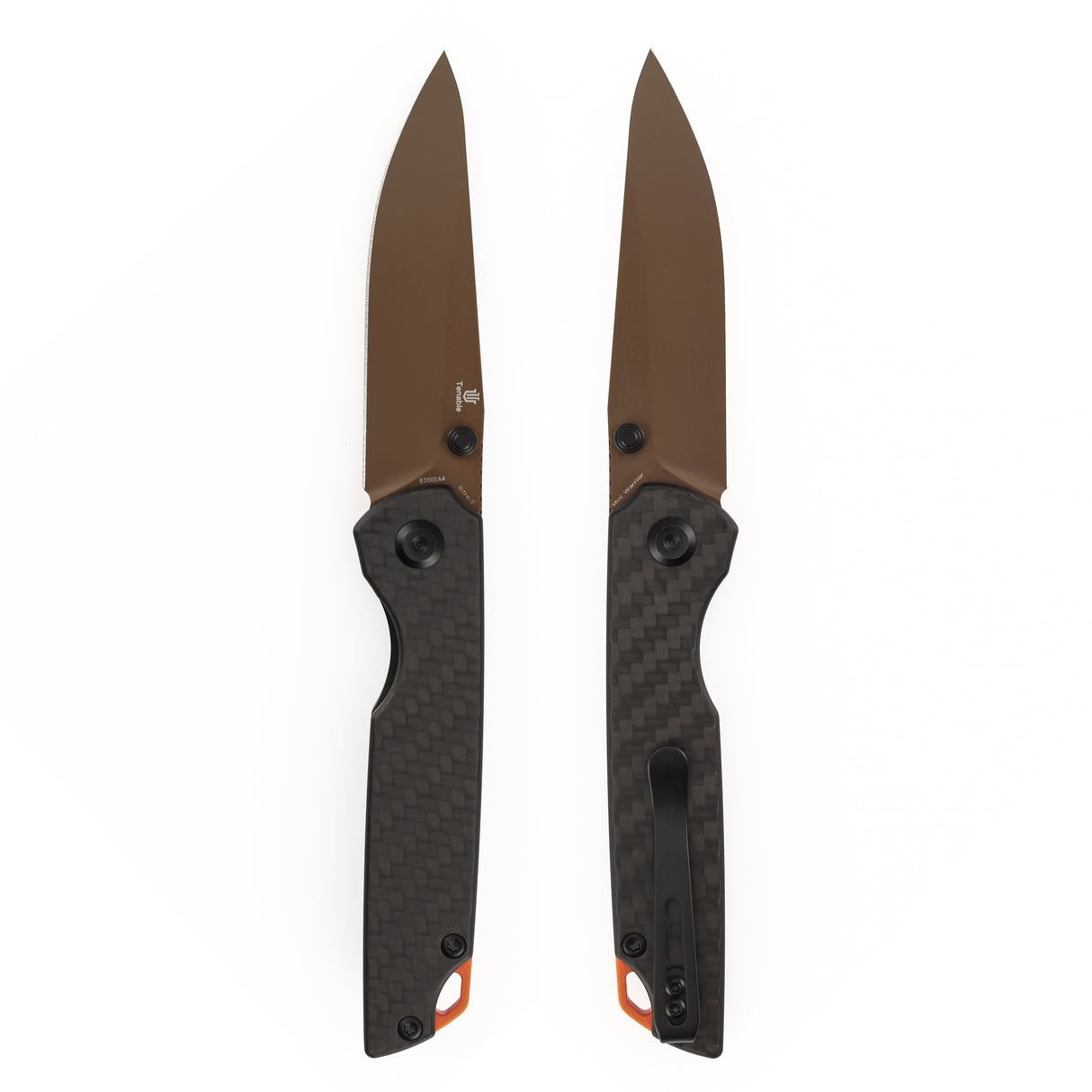 Tenable Mini Warrior Liner Lock Knife | 2.9" Rose Gold Nitro-V Blade | Twill Carbon Fiber & G10 Handle | Kim Ning Design - B2005A4