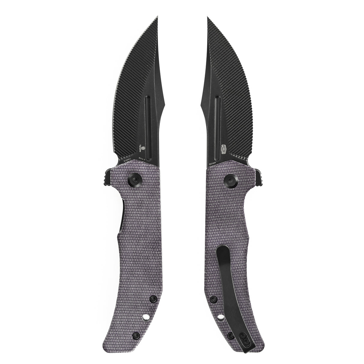 Orion Flipper Folding Knife | Purple Micarta Handle | 3.07" Blackwash Nitro V with CNC Milling Blade | JB Stout Design | B1089C1