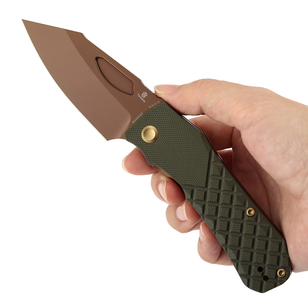 Tenable Loki Liner Lock Knife | 3.0" Rose Gold Nitro-V Blade | Olive Green G10 Handle | Steven Dunnuck Design - B1058A4