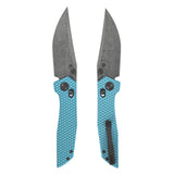 Tenable Deadite Cross Bar Lock Knife | 3.52" Water Ripple Damascus Blade | Light Blue Anodized Aluminum Handle | TuffKnives Design - B1081V1