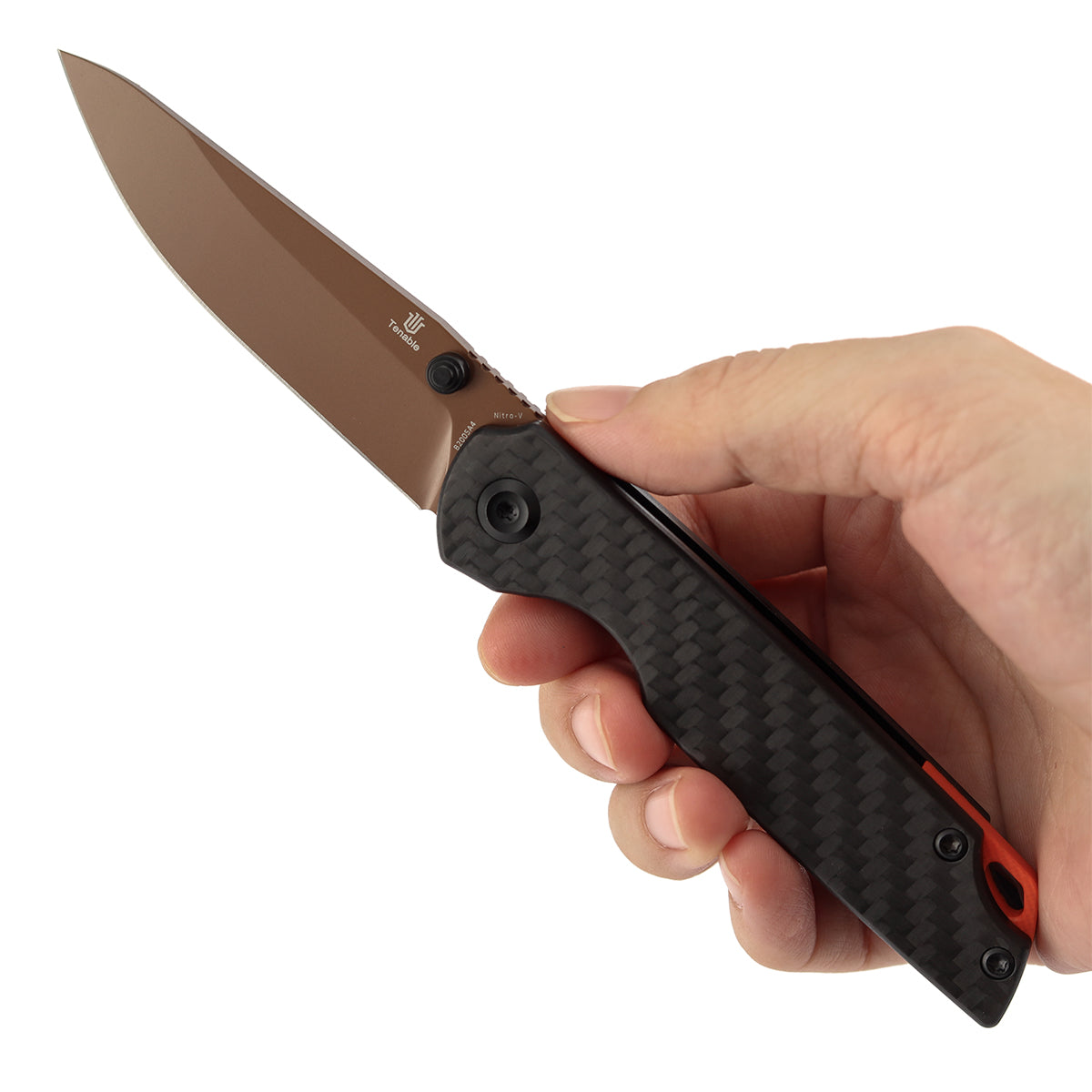 Tenable Mini Warrior Liner Lock Knife | 2.9" Rose Gold Nitro-V Blade | Twill Carbon Fiber & G10 Handle | Kim Ning Design - B2005A4