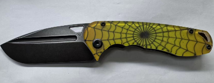 Tenable Bömbur Halloween Limited Edition Folding Knife | 3.53" Blackwash D2 Blade | PC with Yellow Spiderweb Pattern Handle | Midgards Messer Design - T1054A9