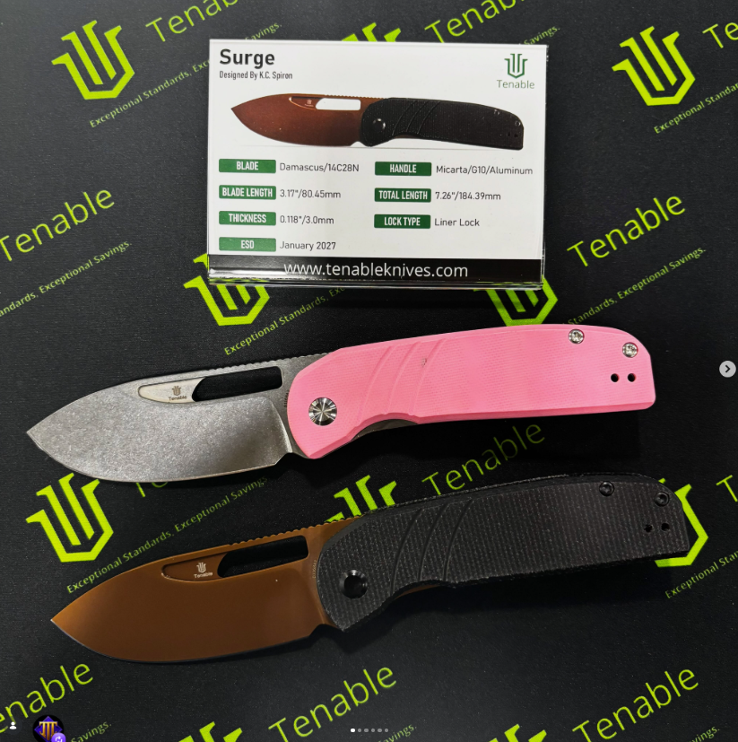 Tenable Surge Folding Knife |3.17"  14C28N | Micarta/G10/Aluminum| K.C. Spiron Design - B1168A