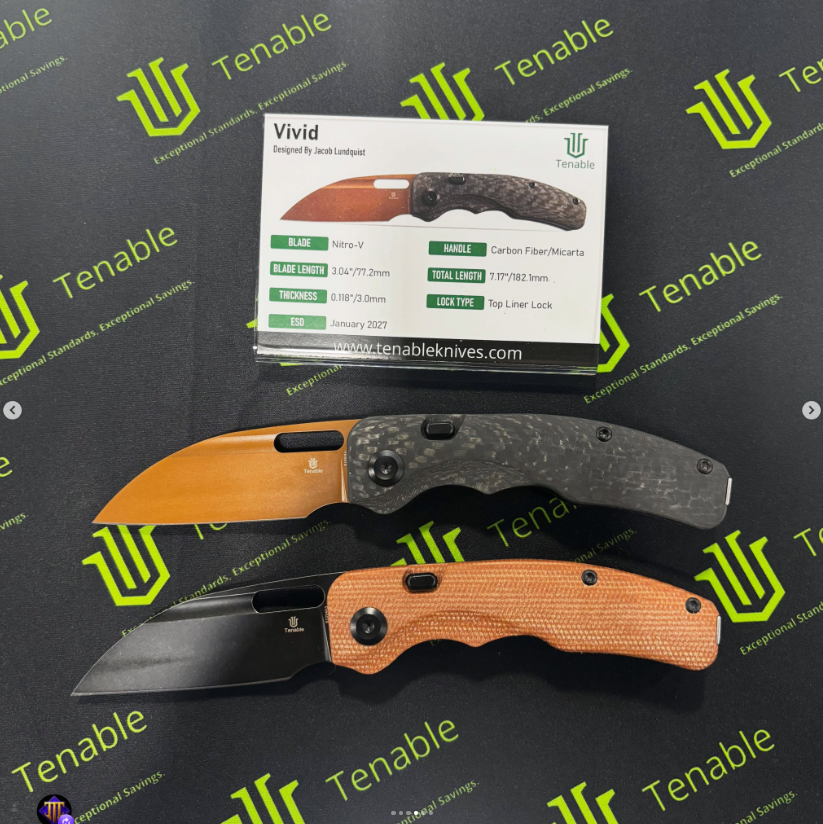 Tenable Vivid Folding Knife |Top Liner Lock |3.04"  Nitro-V | Micarta/Twill Carbon Fiber | Jacob Lundquist Design - B1094H