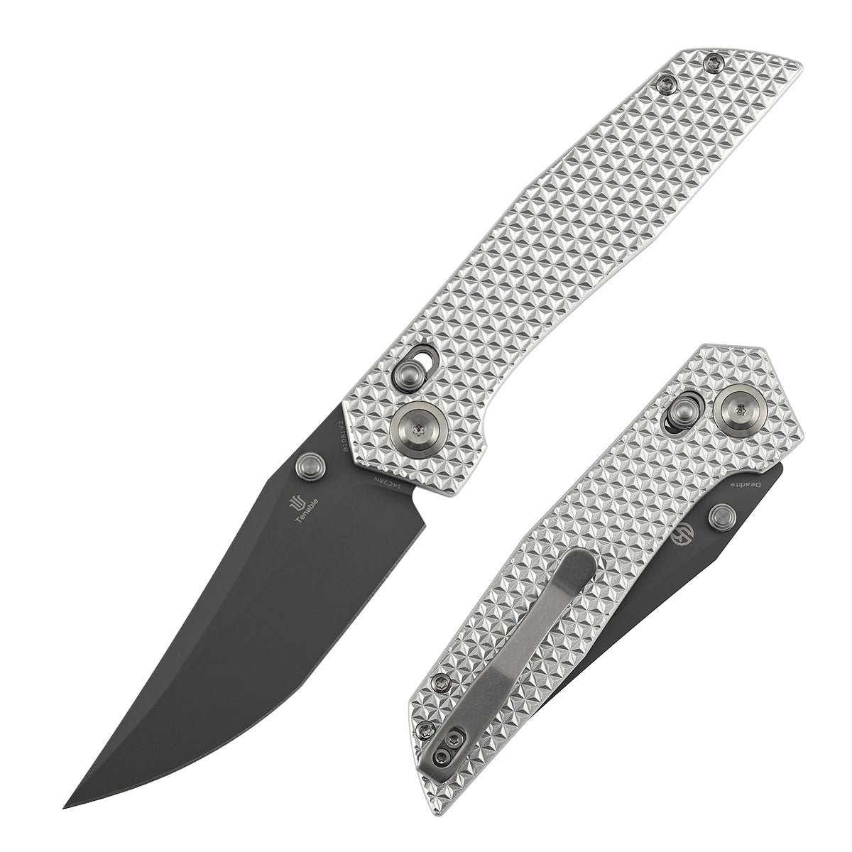 Tenable Deadite Cross Bar Lock Knife | 3.52" Gray TiCn Coated 14C28N Blade | Silver Aluminum Handle | TuffKnives Design - B1081V2