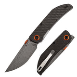 Tenable Tarkin Liner Knife | 3.4" Damascus Blade | Twill Carbon Fiber &G10 Handle | Matthew Christensen Design | B1078A4