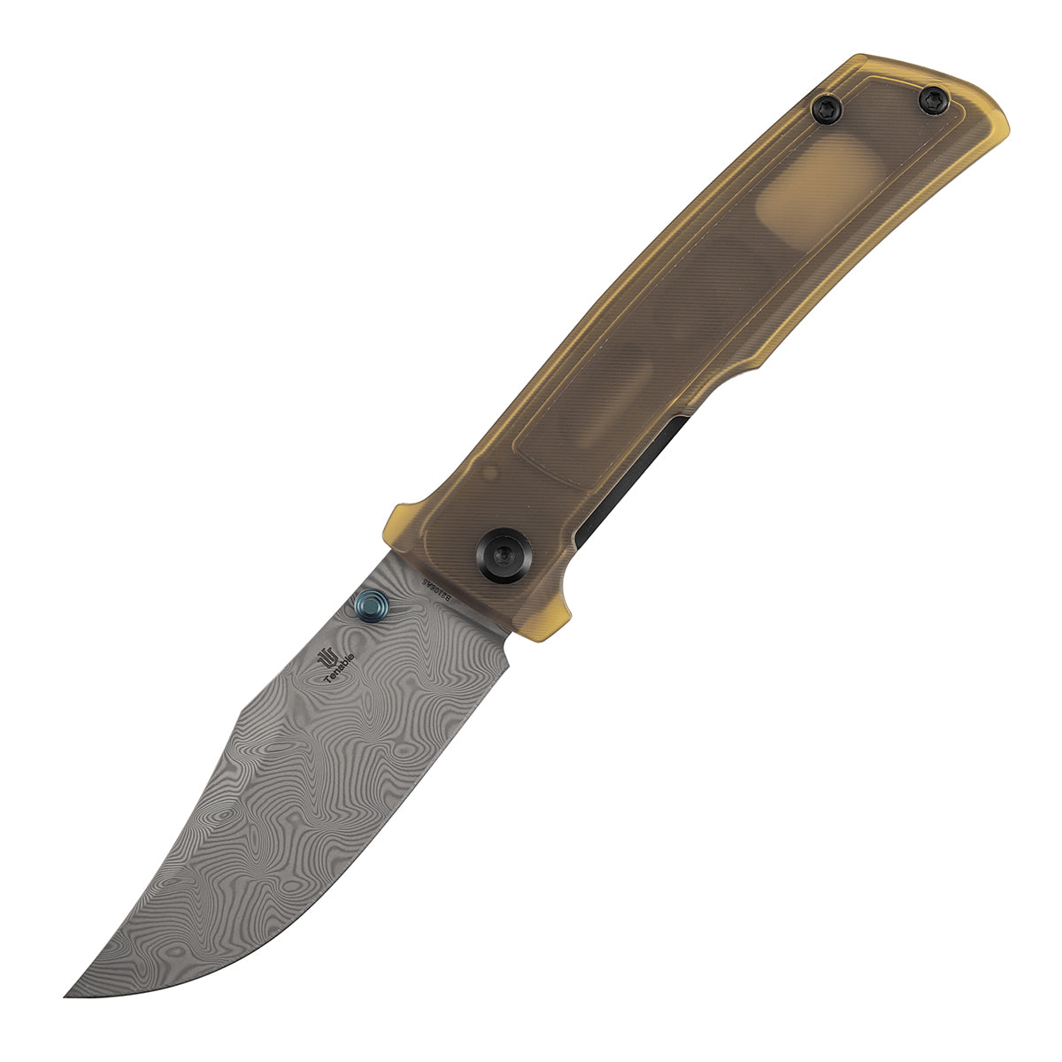 Tenable Bison Folding Knife | 3.24'' Water Ripple Damascus Blade | Amber PEI/Ultem Handle | Ray Laconico Knives Design | B2108A5
