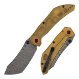 Tenable Tipper Folding Knife | 3.39'' Water Ripple Damascus Blade | Amber PEI Handle | Edgy Bladeworks Design | B1079A5
