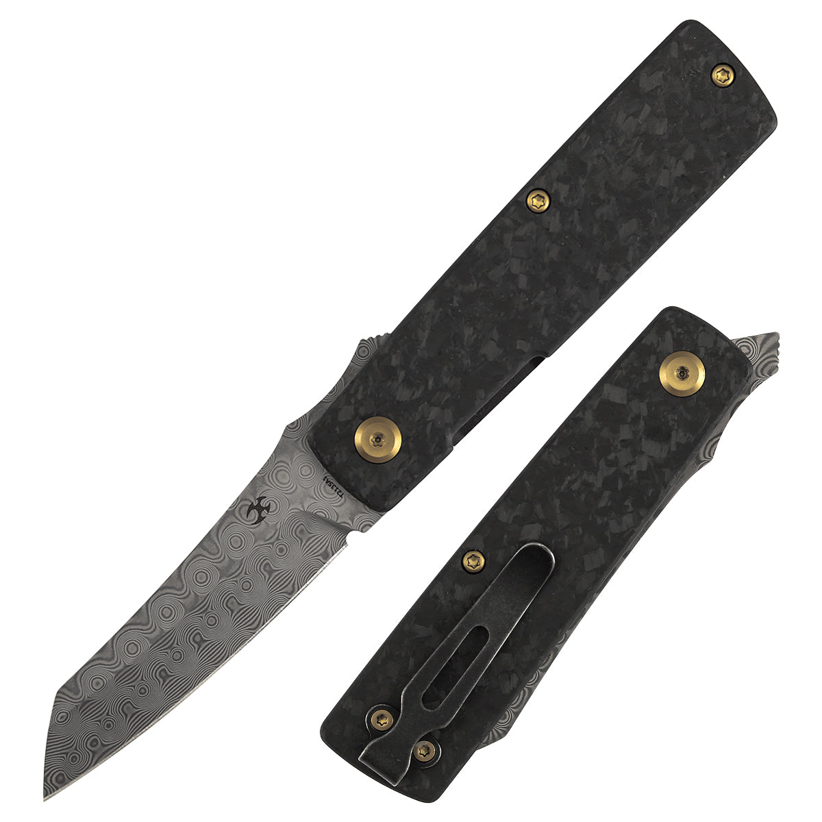 KANSEPT Higonokami | Liner Lock | 3.02'' Damascus Blade | Shred Carbon FIber Handle | Goran mihajlovic Design | T2135A1