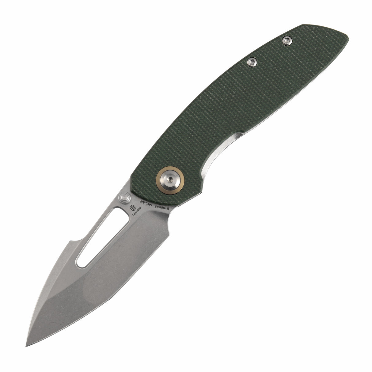 Tenable Link Folding Knife | 3.0" Stonewashed 14C28N Blade | Green Micarta Handle| Triple Stripe Knives Design | B1068A5
