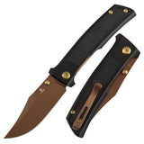 Tenable Bison Folding Knife | 3.24'' Rose Gold Nitro V Blade | Black Aluminum with Frag Pattern Handle | Ray Laconico Knives Design | B2108A3