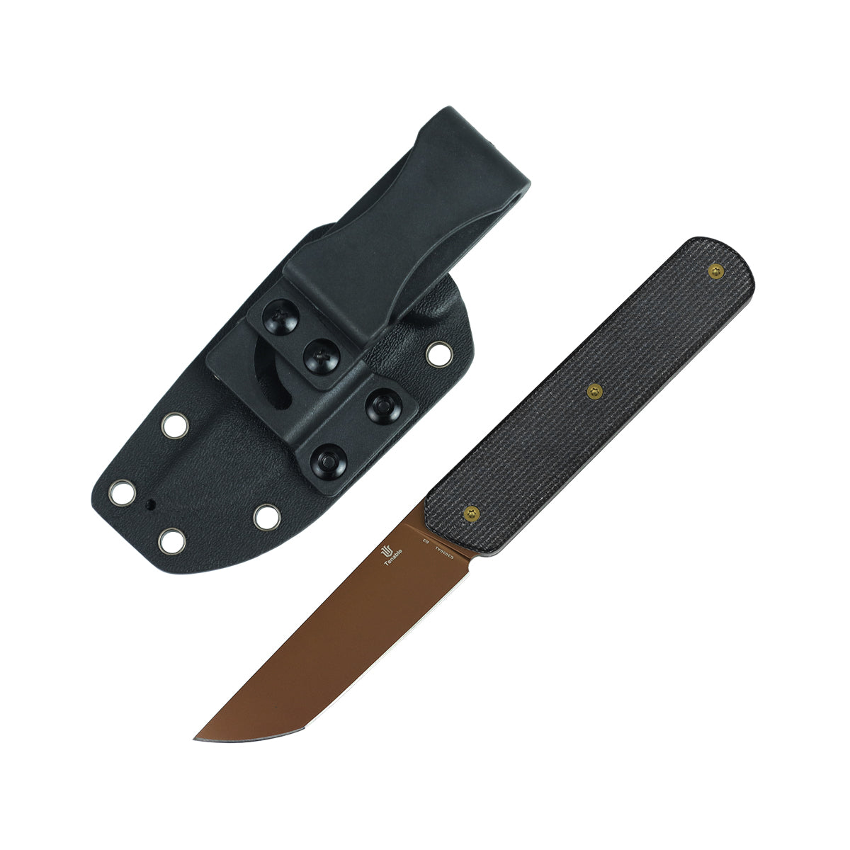 Tenable Foosa Fixed Blade Knife - 3.06'' Rose Gold D2 Blade | Black Micarta Handle | Rolf Helbig - G2020A1