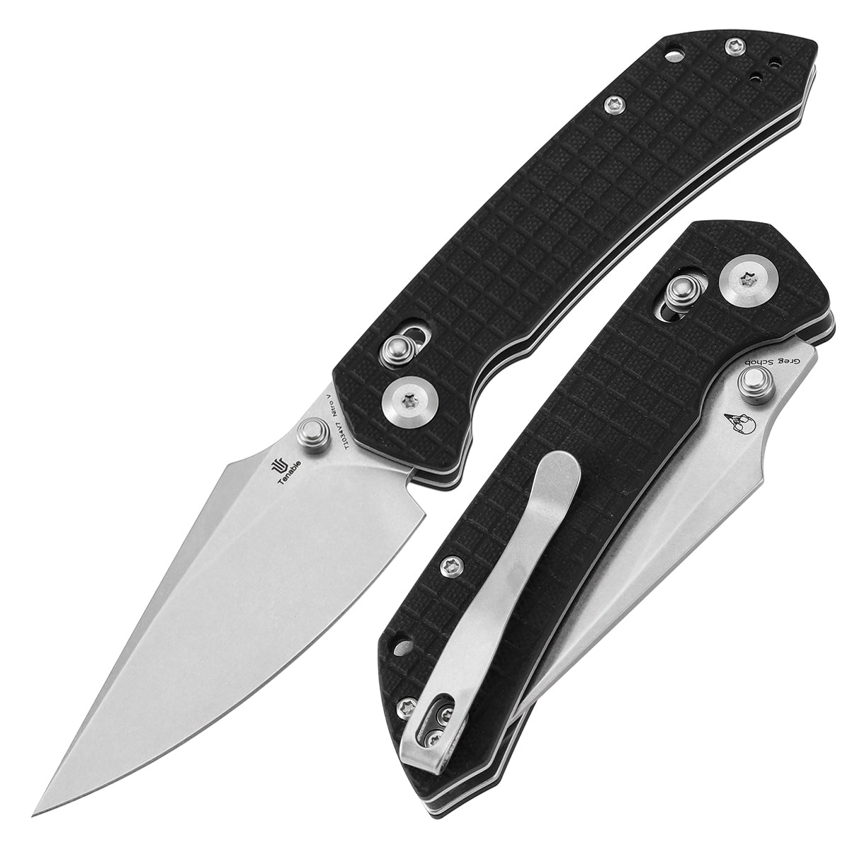 Tenable Fenrir Cross Bar Lock Folding Knife| Black G10 with Frag Pattern| 3.49“ Stonewashed Nitro-V Blade | Sparrow Knife Design | T1034V7
