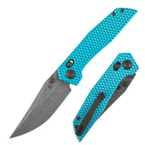Tenable Deadite Cross Bar Lock Knife | 3.52" Water Ripple Damascus Blade | Light Blue Anodized Aluminum Handle | TuffKnives Design - B1081V1