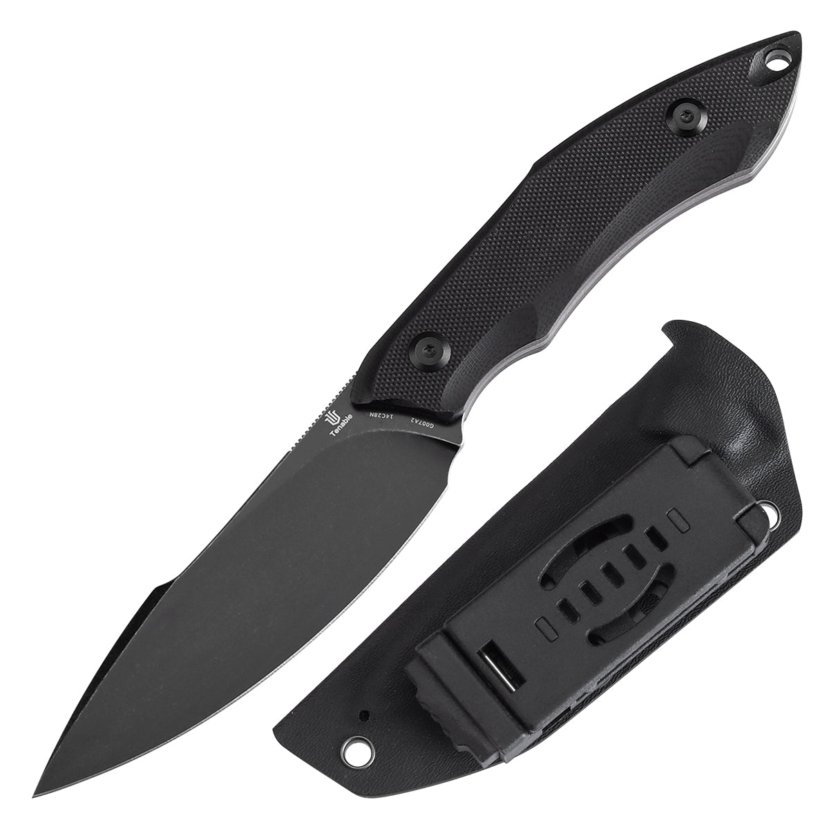 Tenable Luccio Fixed Blade Knife with Black G10 Handle (3.81" Blackwash 14C28N Blade) - Bolt Vision Design - G007A2