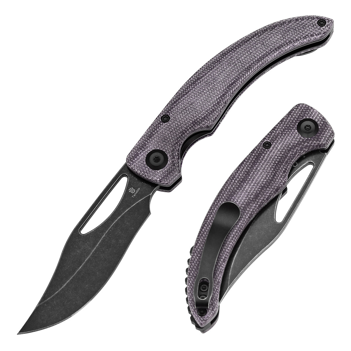 Tenable Gideon Folding Knife Purple Micarta Handle (3.5'' Blackwash Nitro V Blade) Dead Sober Design--T1119A4