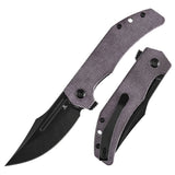 Tenable Orion Flipper Folding Knife | Purple Micarta Handle | 3.07" Blackwash Nitro V with CNC Milling Blade | JB Stout Design | B1089C1