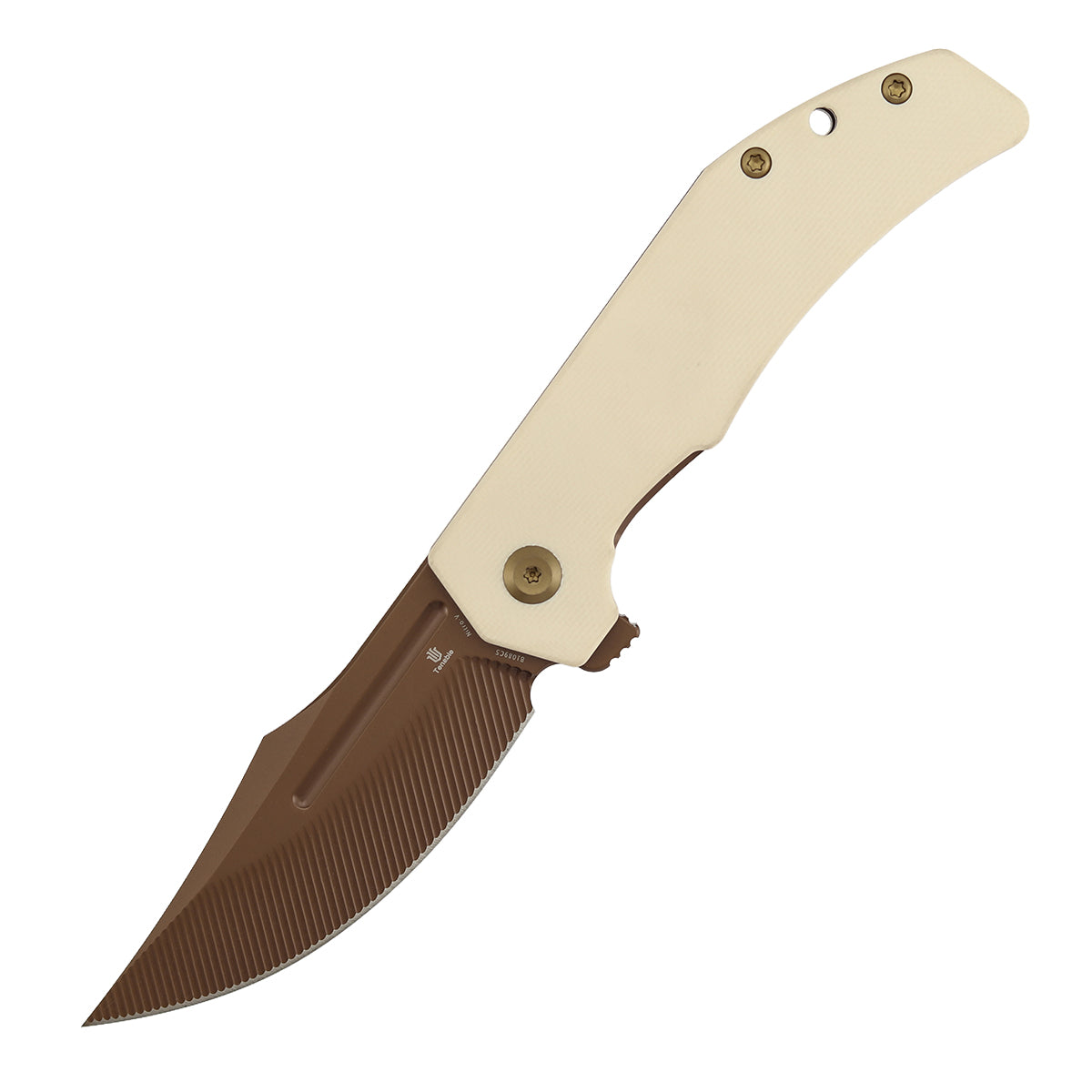Tenable Orion Flipper Folding Knife | Ivory White G10 Handle | 3.07" Rose Gold Nitro V with CNC Milling Blade | JB Stout Design | B1089C5