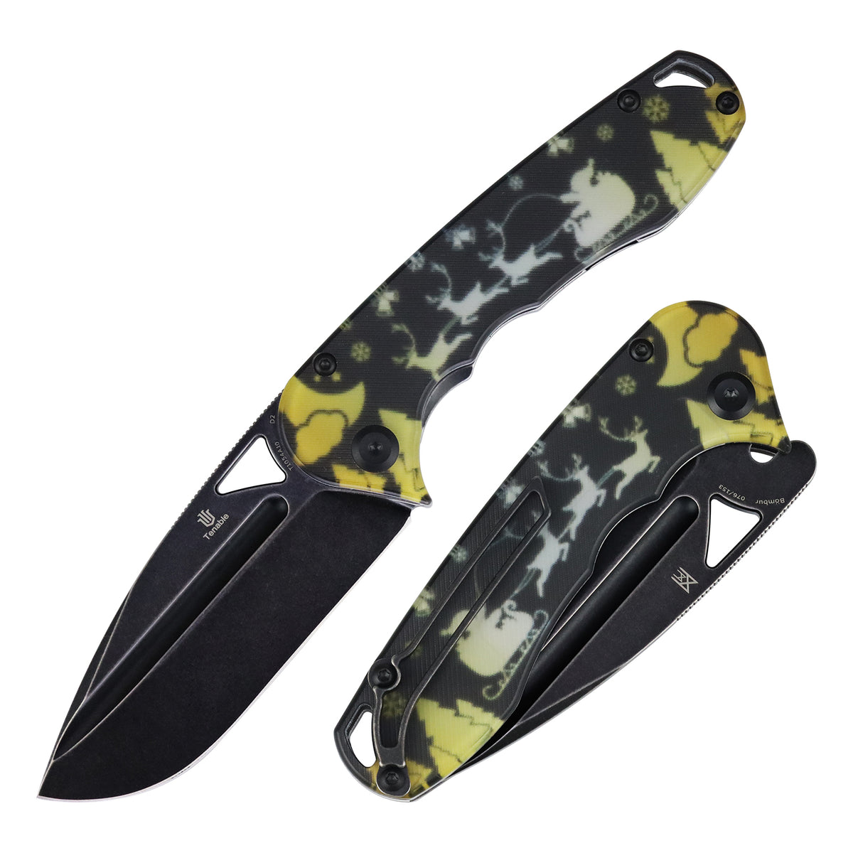 Tenable Bömbur-Exclusive Limited Edition For Christmas | 3.53" Blackwash D2 Blade | PC  with Deer Print Handle | Midgards Messer Design - T1054A10