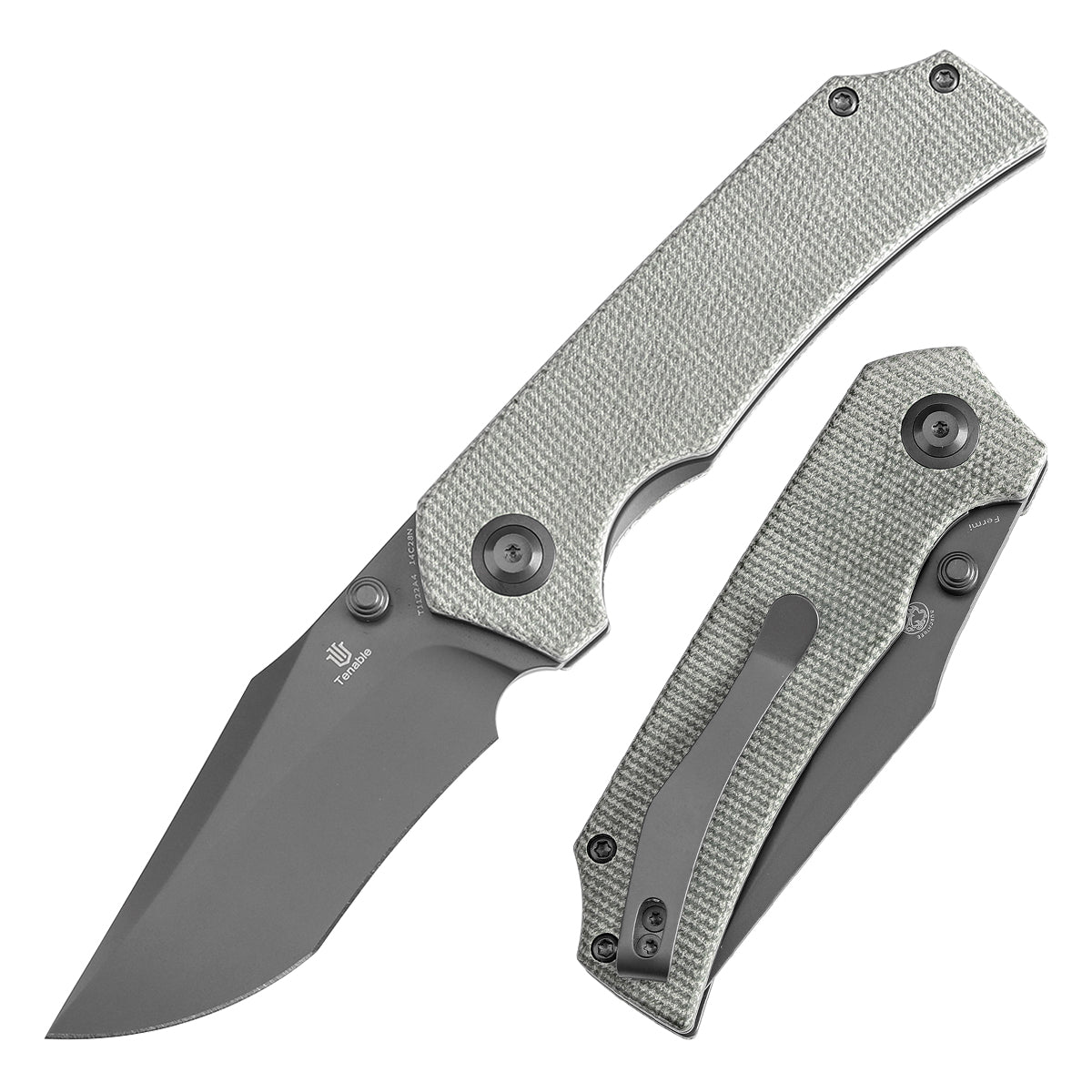 Tenable Fermi Folding Knife Green Micarta Handle (3.11'' Grey TiCn