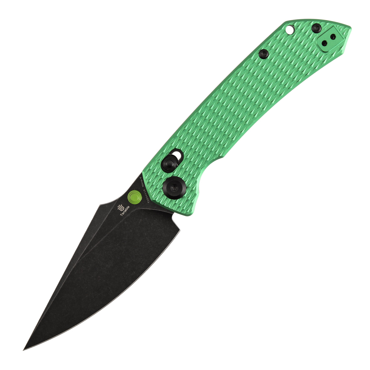 Fenrir Cross Bar Lock Folding Knife| 3.48'' Blackwash Nitro-V Blade | Green Anodized Aluminum with Diamond Patter Handle | Sparrow Knife Design| T1034V16
