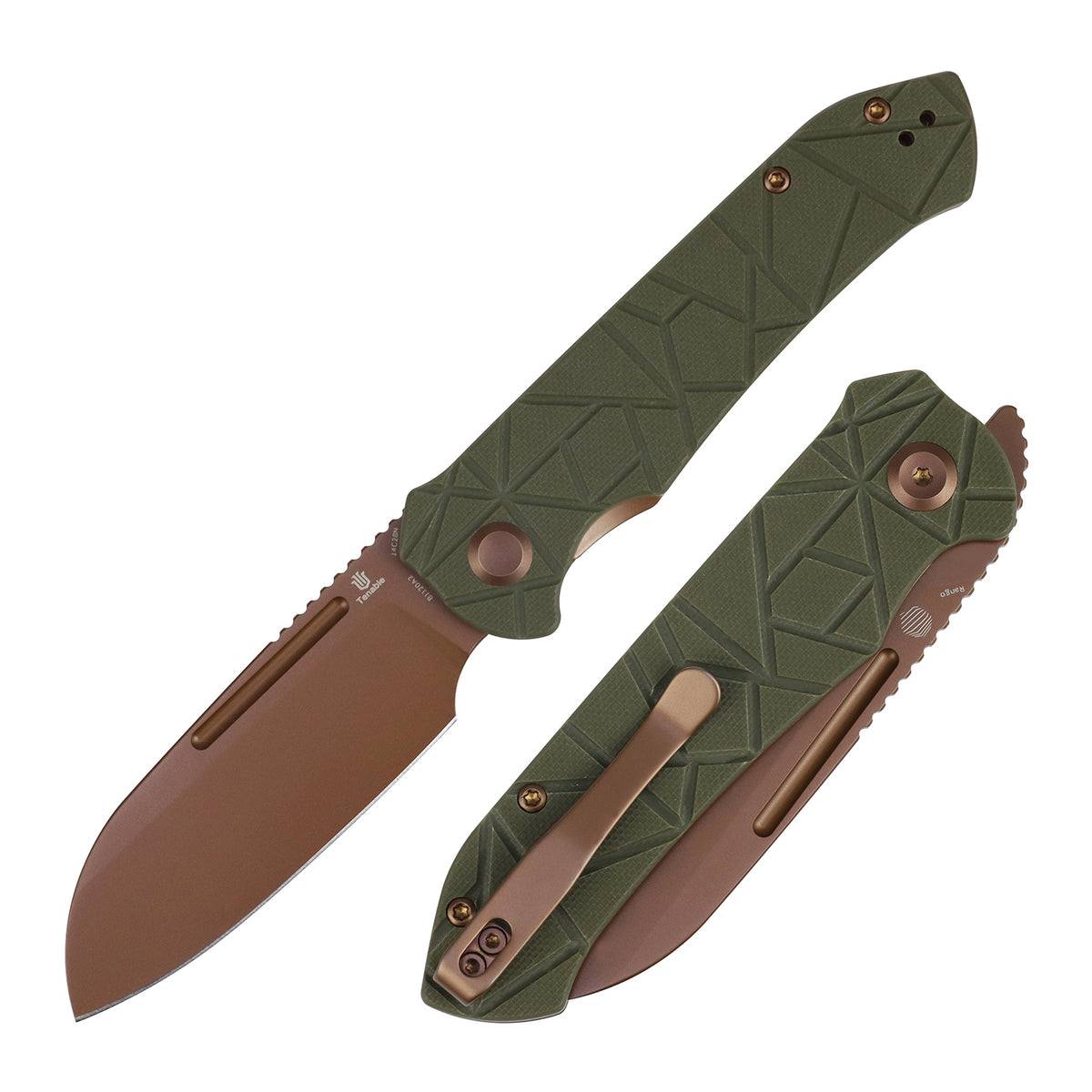 Tenable Rango Folding knife | 3.41" Rose Gold 14C28N Blade | Olive Green G10 Handle | Steven Kastner Design - B1120A2