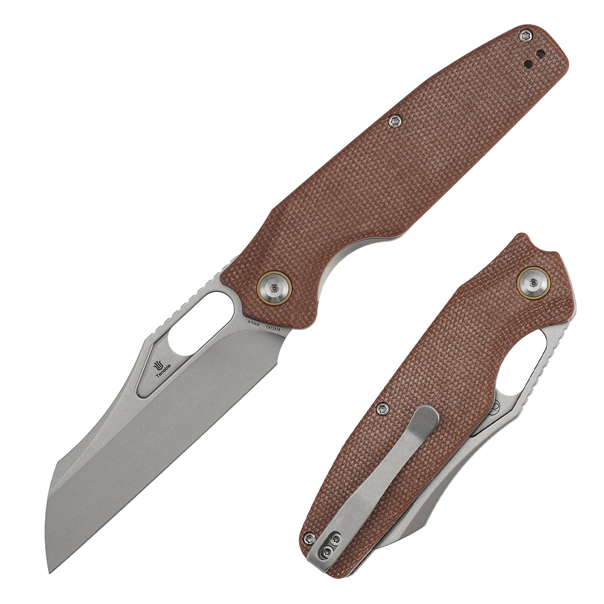 Tenable Tuckamore Folding Knife | 3.54" Stonewashed Nitro V | Brown Micarta | Jonathan Styles Design - B1052A2