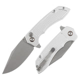 Tenable Entity - Button Lock - 3.52'' Stonewashed 14C28N - Silver Aluminum with Checkered Texture - Nalu Knives Design - B1036F3