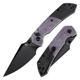 Tenable Button Lock Fenrir Folding Knife Purple Micarta & Blackwash Aluminum Handle (3.45" Blackwash 14C28N Blade) Sparrow Knife Design--T1034S5