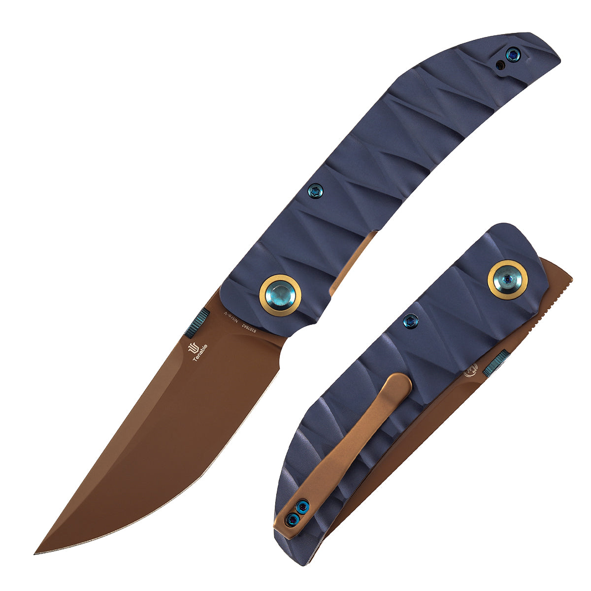 Tenable Tarkin Liner Knife | 3.4" Nitro-V |  Blue Aluminum Handle | Matthew Christensen Design | B1078A2