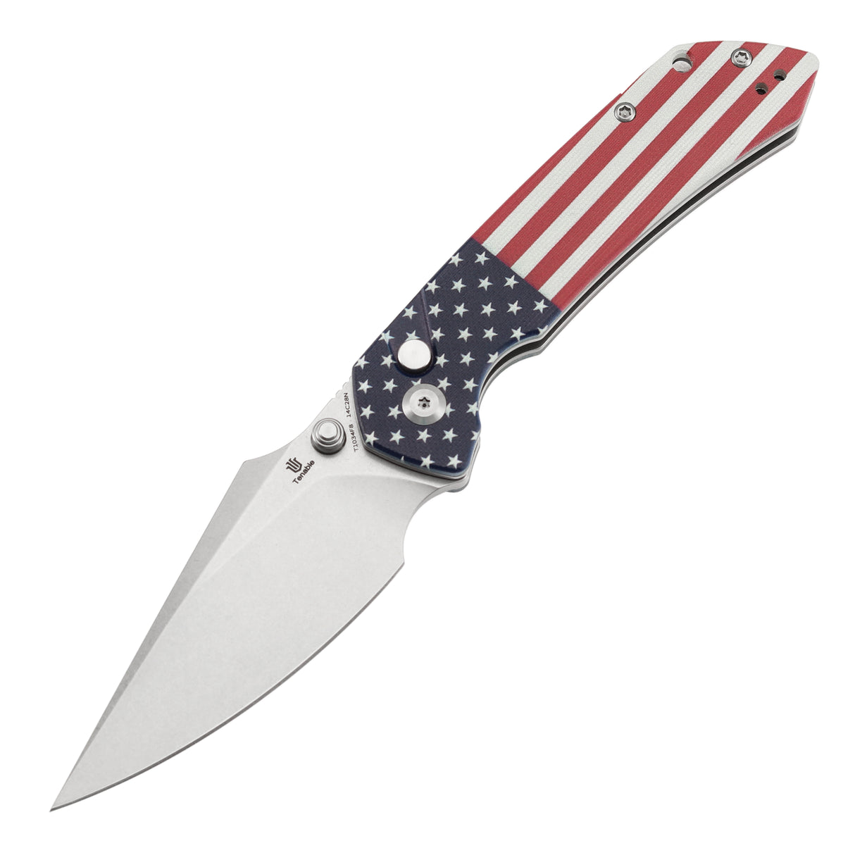 Tenable Fenrir Button Lock Knife | Jade G10 with American Flag Handle | 3.45" Stonewashed 14C28N | Sparrow Knife Design | T1034F8