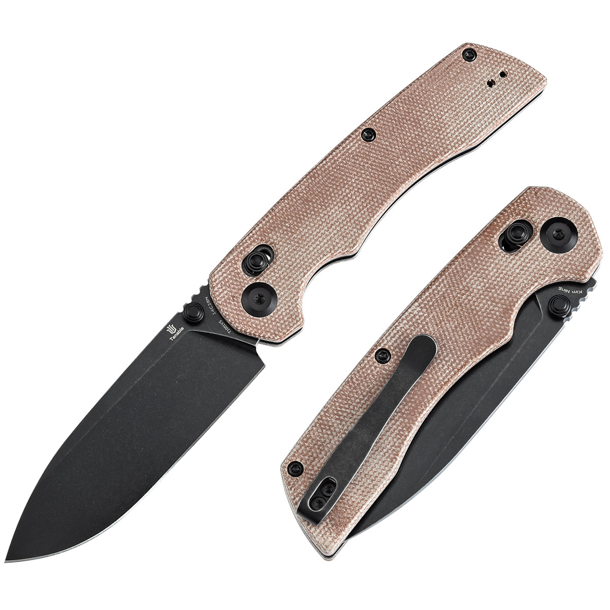 Tenable Kryo Cross Bar Lock Brown Micarta Handle (3.58‘’ Blackwash 14C ...