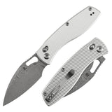 Pre Order | Heron Folding Knife - 3.13" Water Ripple Damascus Blade | Beadblasted Aluminum Handle | Johan Jordaan - B2124V3