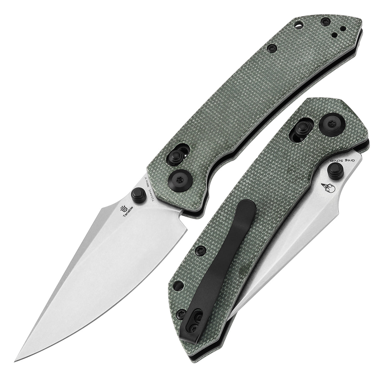 Tenable Fenrir Cross Bar Lock Folding Knife| Green Micarta | 3.49" Stonewashed Nitro-V Blade | Sparrow Knife Design | T1034V1