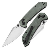 Tenable Fenrir Cross Bar Lock Folding Knife| Green Micarta | 3.49" Stonewashed Nitro-V Blade | Sparrow Knife Design | T1034V1