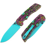 Tenable Kryo Cross Bar Lock Jade G10 with Purple Undead Print Handle | 3.58‘’ Blue Coated 14C28N Blade| Kim Ning Design - T1001V9