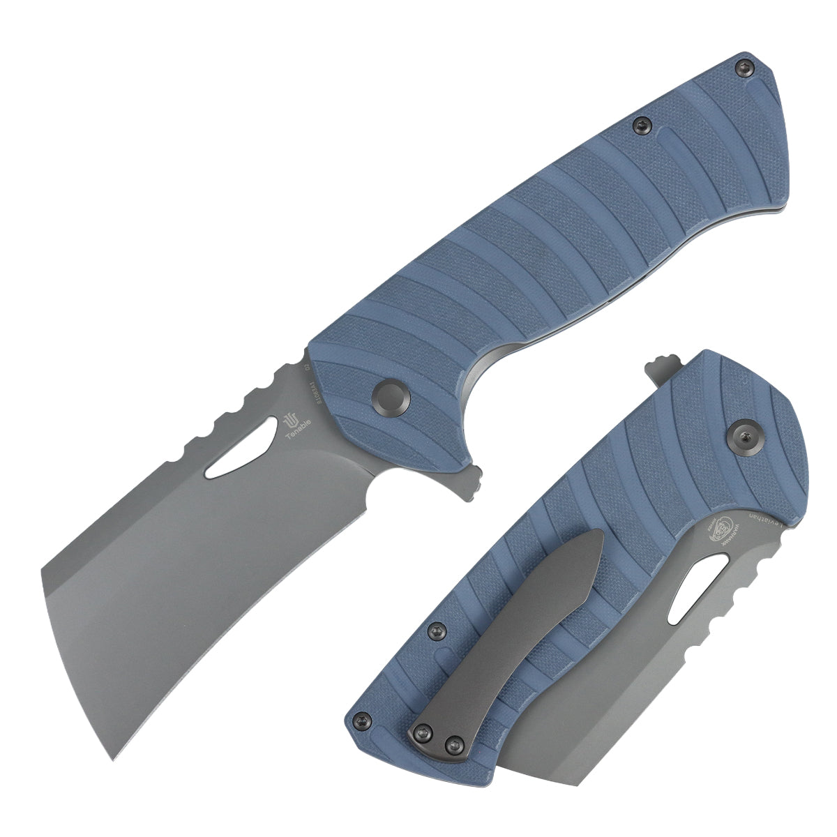 Tenable Leviathan Folding knife | 3.9" Gray TiCn Coated D2 Blade | Slate Blue G10 Handle | Warhawk Knives Design -B1083A1