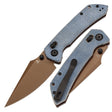 Tenable folding knife with textured blue handle and Rose Gold Coated blade 