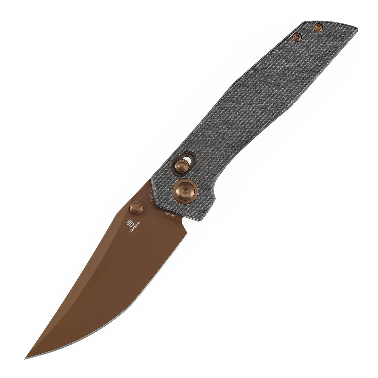 Tenable Deadite Cross Bar Lock Knife | 3.52" Rose Gold 14C28N Blade | Black Micarta Handle | TuffKnives Design - B1081V3