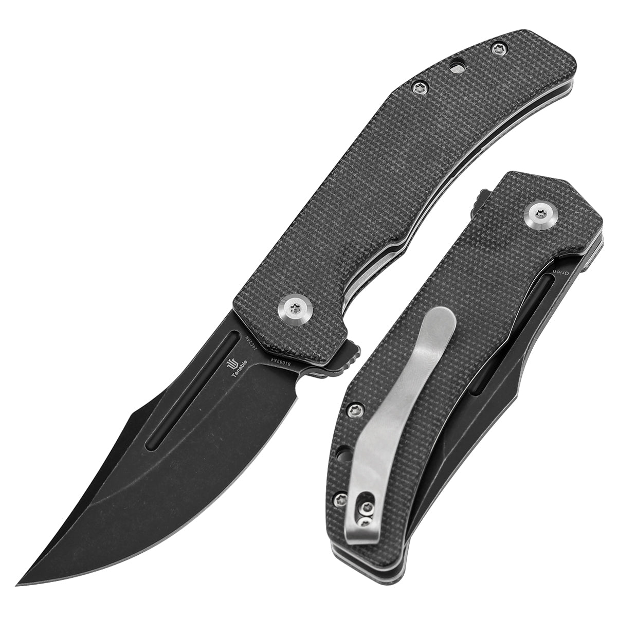 ninnaニンナ　トラフ　オリカラ Tenable Orion Flipper Folding Knife | Black Micarta Handle | 3.07