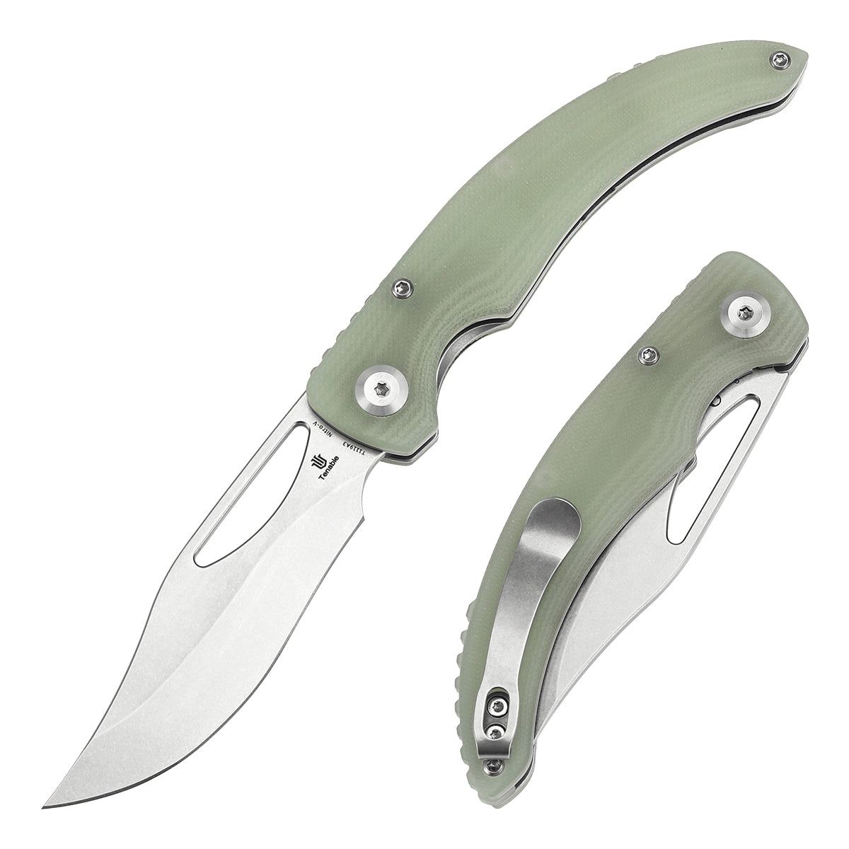 Tenable Gideon Folding Knife Jade G10 Handle (3.5'' Stonewashed Nitro V Blade) Dead Sober Design--T1119A3
