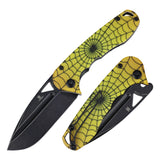 Tenable Bömbur Halloween Limited Edition Folding Knife | 3.53" Blackwash D2 Blade | PC with Yellow Spiderweb Pattern Handle | Midgards Messer Design - T1054A9