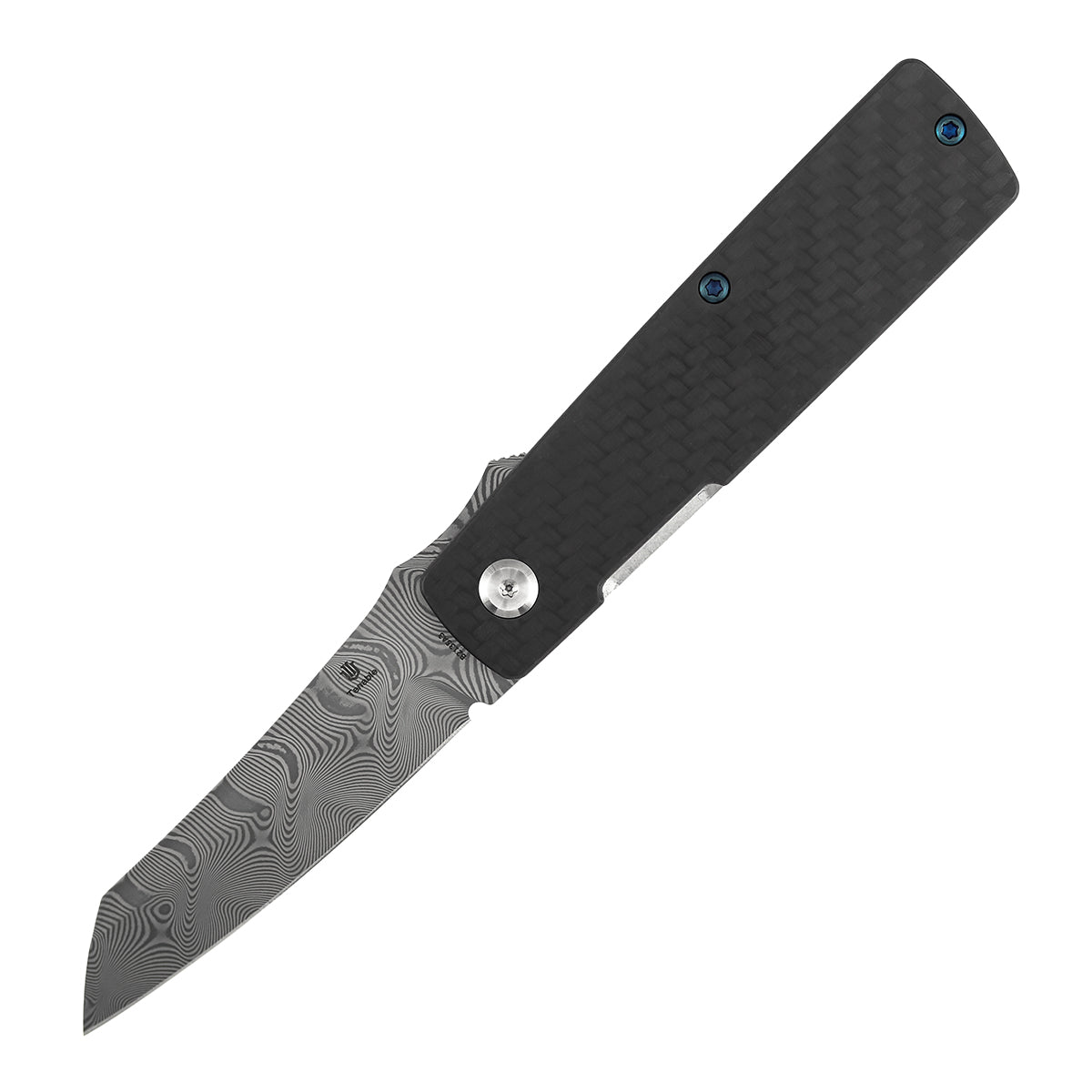 Tenable Higonokami Folding Knife | 3.02'' Water Ripple Damascus Blade | Twill Cabrbon Fiber Handle | Goran mihajlovic Design | B2135A3
