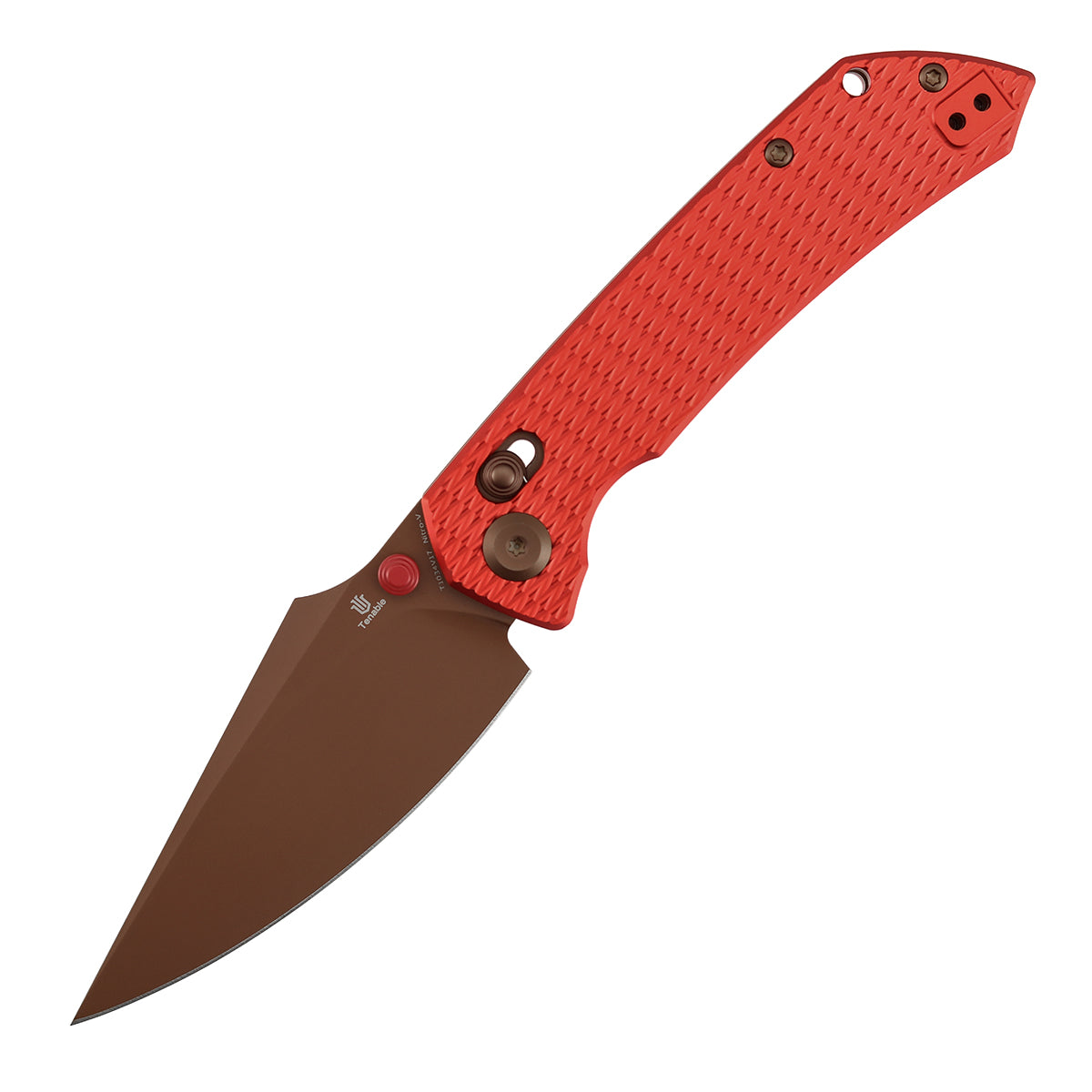 Tenable Fenrir Cross Bar Lock Folding Knife| 3.48'' Rose Gold Nitro V Blade | Red Anodized Aluminum with Diamond Pattern Handle | Sparrow Knife Design| T1034V17
