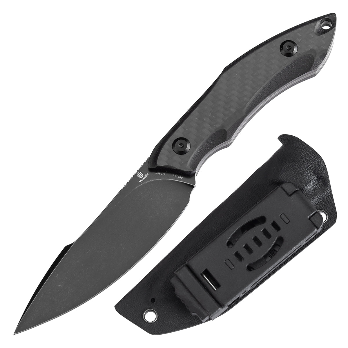 Tenable Luccio Fixed Blade Knife with Carbon Fiber & G10 Handle (3.81" Blackwash 14C28N Blade) - Bolt Vision Design - G007A6
