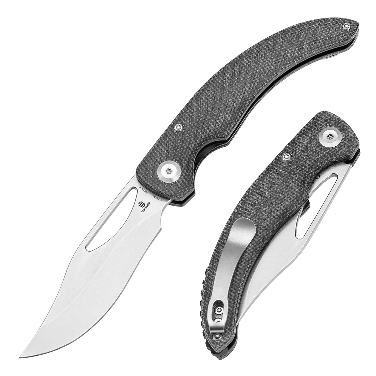 Tenable Gideon Folding Knife Black Micarta Handle (3.5'' Stonewashed Nitro V Blade) Dead Sober Design--T1119A1