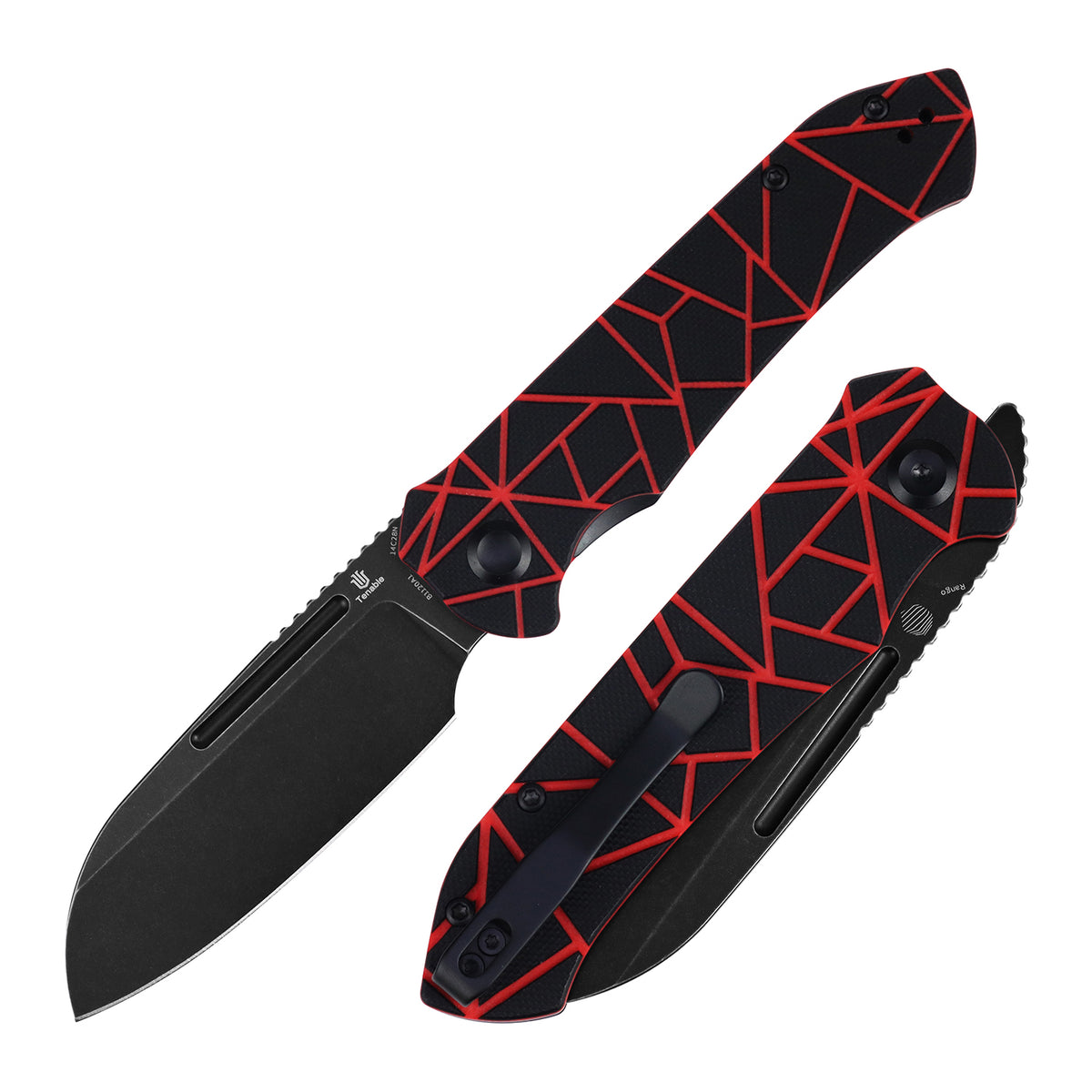 Tenable Rango Folding knife | 3.41" Blackwash 14C28N Blade | Black & Red G10 Handle | Steven Kastner Design - B1120A1